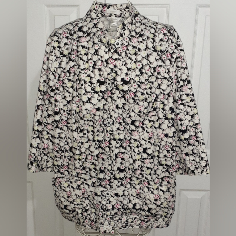 C.J. Banks Womens Button - Front Floral Print Stretch Cotton Jacket Size 2XL